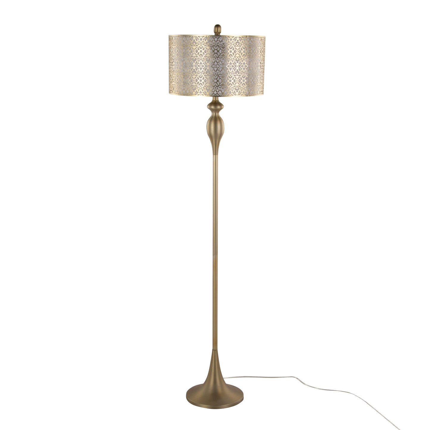 Ashland - Contemporary Floor Lamp With Laser Cut - Gold / Off White