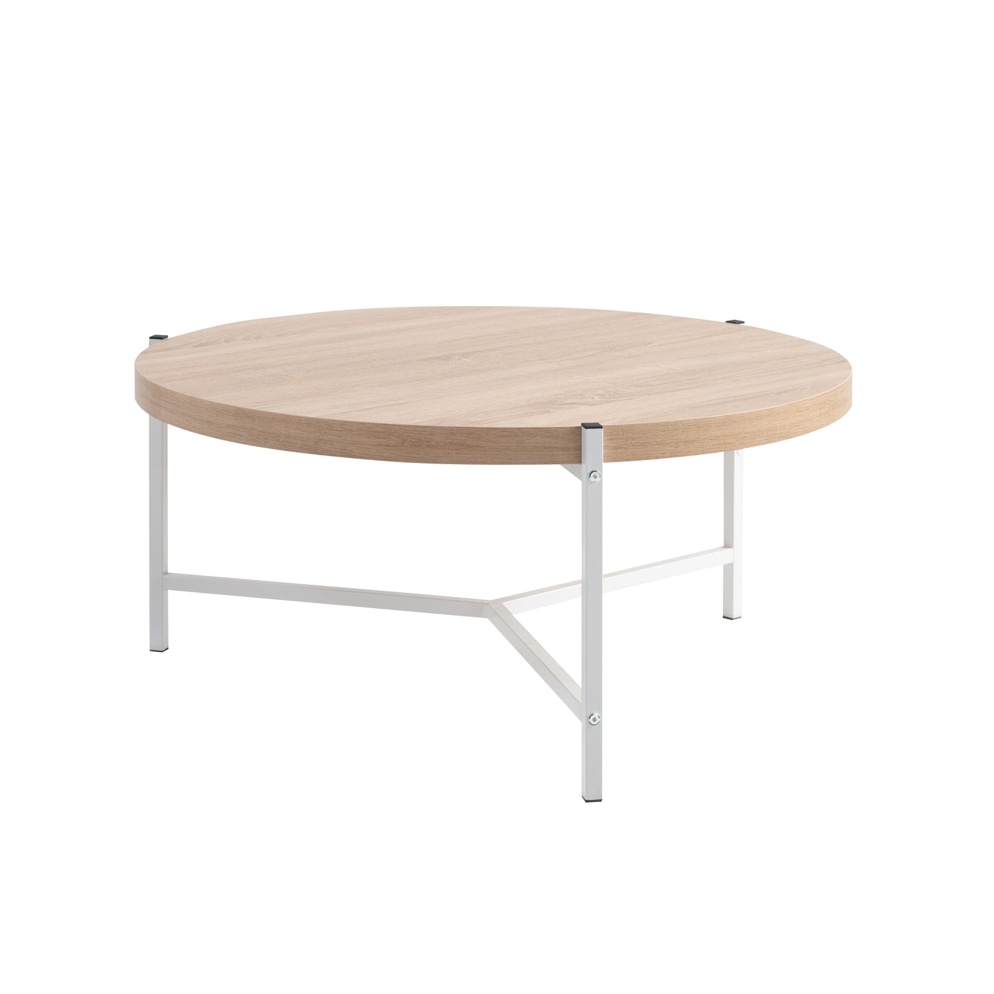 Round Coffee Table With White Metal Legs - Weathered White / White