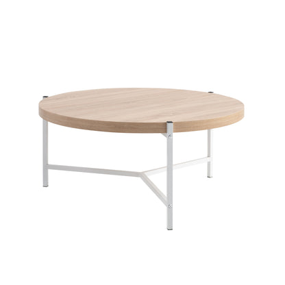Round Coffee Table With White Metal Legs - Weathered White / White