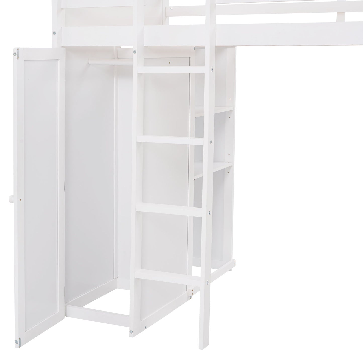 Twin Size Loft Bed With A Stand Alone Bed, Shelves, Desk, And Wardrobe - White