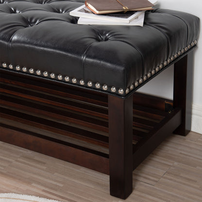 Wooden Base Upholstered Bench For Bedroom For Entryway - Black