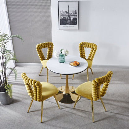 Modern Chair With Iron Tube Legs, Soft Cushions And Comfortable Backrest, Suitable For Dining Room, Living Room, Cafe, Hairball Back (Set of 4) - Yellow / Gold