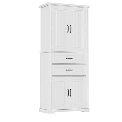 Elegant Multi Functional Storage Cabinet With Slide Rail Drawers, Adjustable Shelves - White