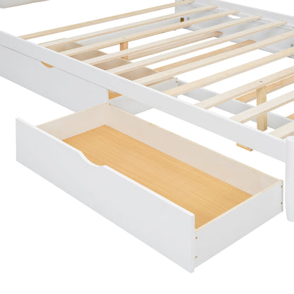 Queen Size Storage Platform Bed, With 2 Big Drawers, Twin Long Size Trundle, One Set Of Sockets & USB Ports - White