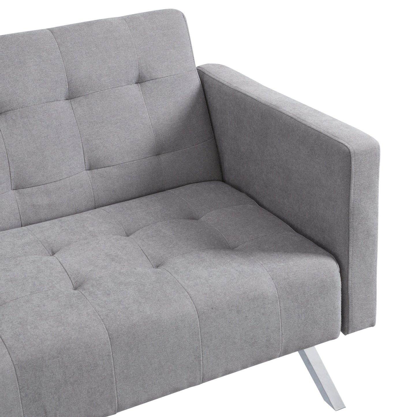 Futon Sofa Bed Convertible Folding Lounge Couch, Armrests - Light Gray