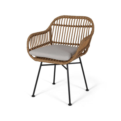 Outdoor Rattan Accent Chair With Metal Legs - Beige