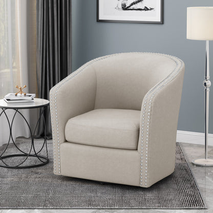 Riverbed - Upholstered Swivel Chair With Nailhead Trim And Sloped Arms - Wheat