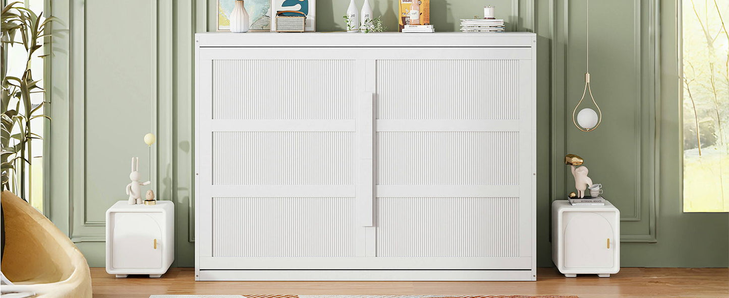 Queen Size Murphy Wall Bed Modern Design With LED Lights - White