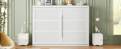 Queen Size Murphy Wall Bed Modern Design With LED Lights - White