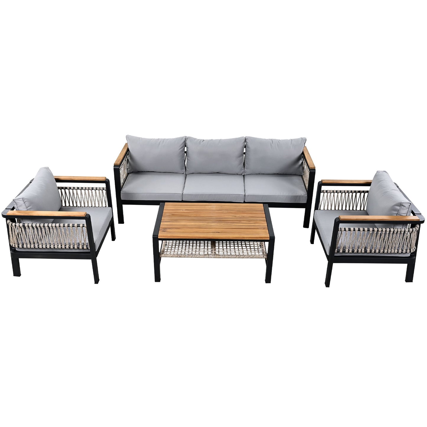 4 Pieces Outdoor Sectional Sofa Set 5 Person Patio Seating Group Outdoor Conversation Set With Cushions And A Coffee Table For Patios, Gardens, Or Balcony - Gray