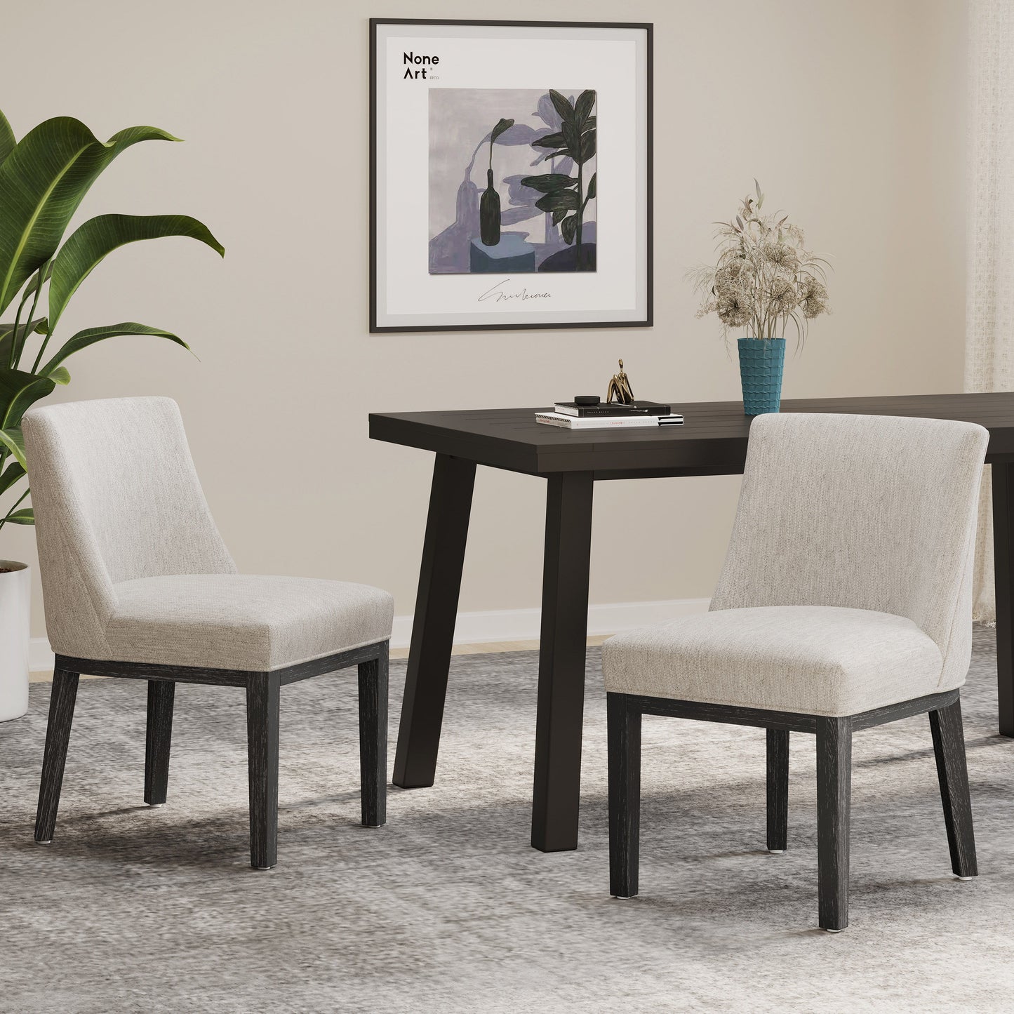 Modern Dining Chair With Durable Fabric Upholstery And Sturdy Wooden Frame (Set of 2) - Light Gray