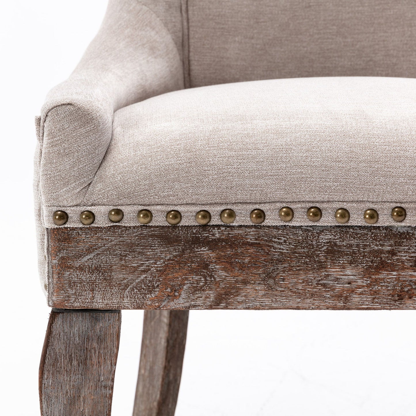 Ultra Side Dining Chair,Thickened Fabric Chairs With Neutrally Toned Solid Wood Legs, Bronze Nail Head (Set of 2) - Beige