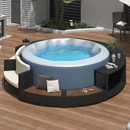 Spa Surround Spa Frame Patio Rattan Sofa Set With Storage Spaces, Mini Sofa And Comfortable Cushion For Patio, Backyard - Beige