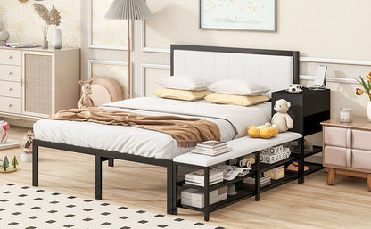 Full Size Platform Bed With 2 Tier Storage Shelves, Storage Cabinet - Black