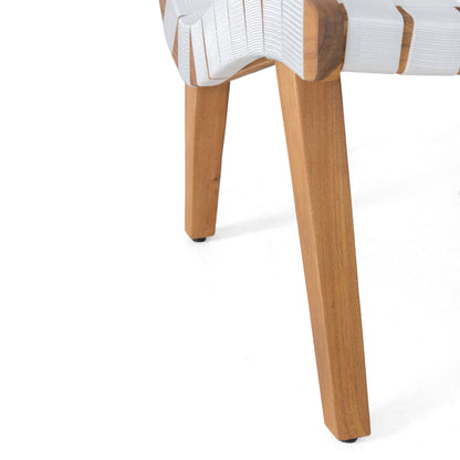 Outdoor And Rope Weave 3 Piece Chat Set - White / Teak