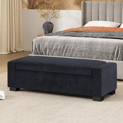 Textured Fabric Ottoman Bench With Hinged Lid - Dark Blue