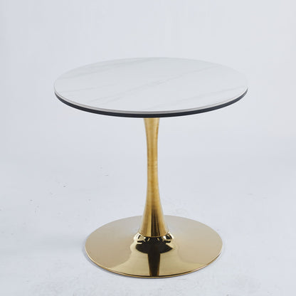 Tulip Table Mid-Century Dining Table For 2 - 4 People With Round MDF Table Top, Pedestal Dining Table, End Table Leisure Coffee Table, Ceramic And MDF Top - Golden / White