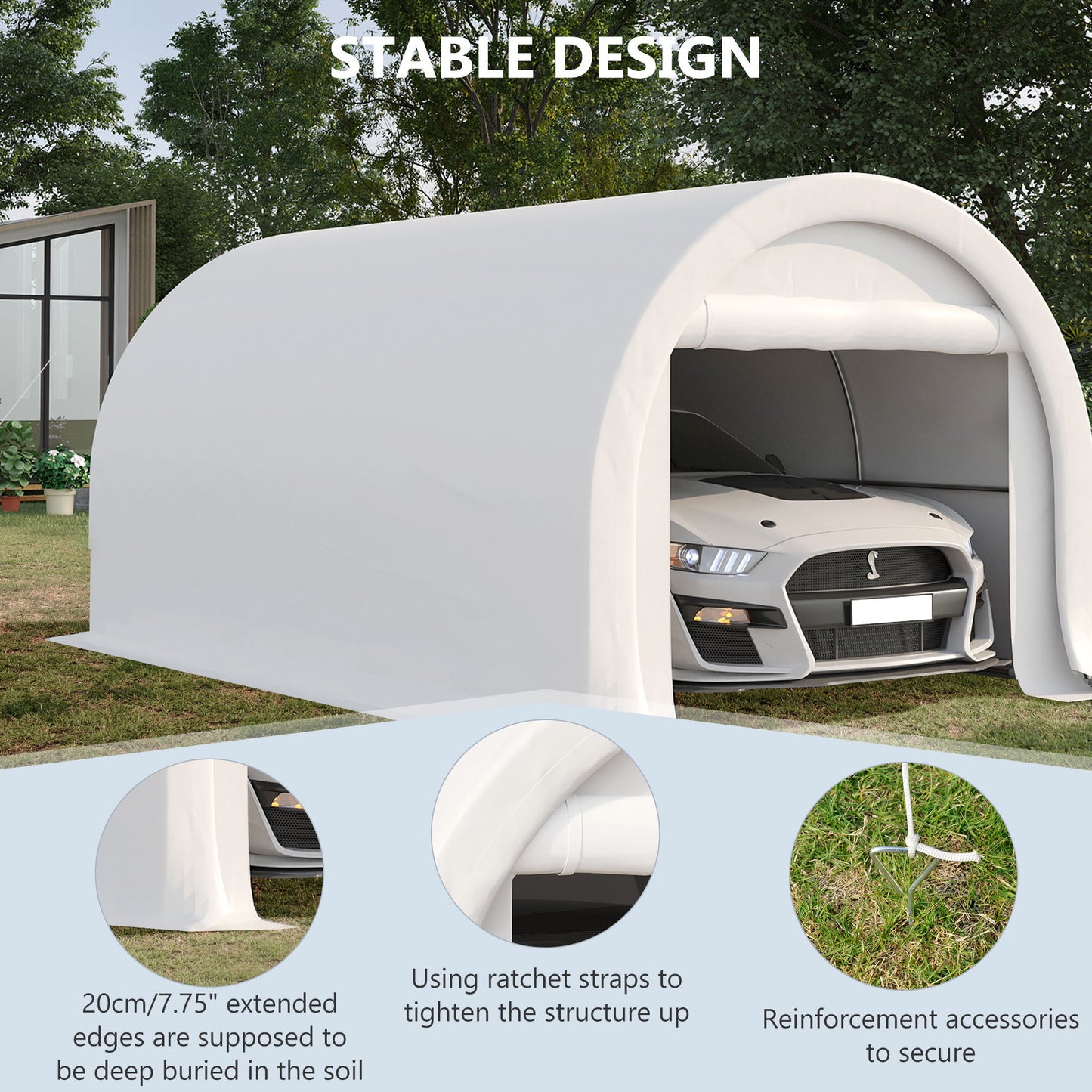 Outsunny - 10' x 16' Carport, Heavy Duty Portable Garage Storage Tent With Large Zippered Door, Anti-Uv Pe Canopy Cover For Car, Truck, Boat, Motorcycle, Bike, Garden Tools, Outdoor Work - White