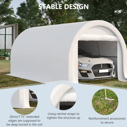 Outsunny - 10' x 16' Carport, Heavy Duty Portable Garage Storage Tent With Large Zippered Door, Anti-Uv Pe Canopy Cover For Car, Truck, Boat, Motorcycle, Bike, Garden Tools, Outdoor Work - White