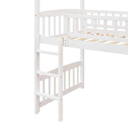 Twin House Loft Bed With Slide - White