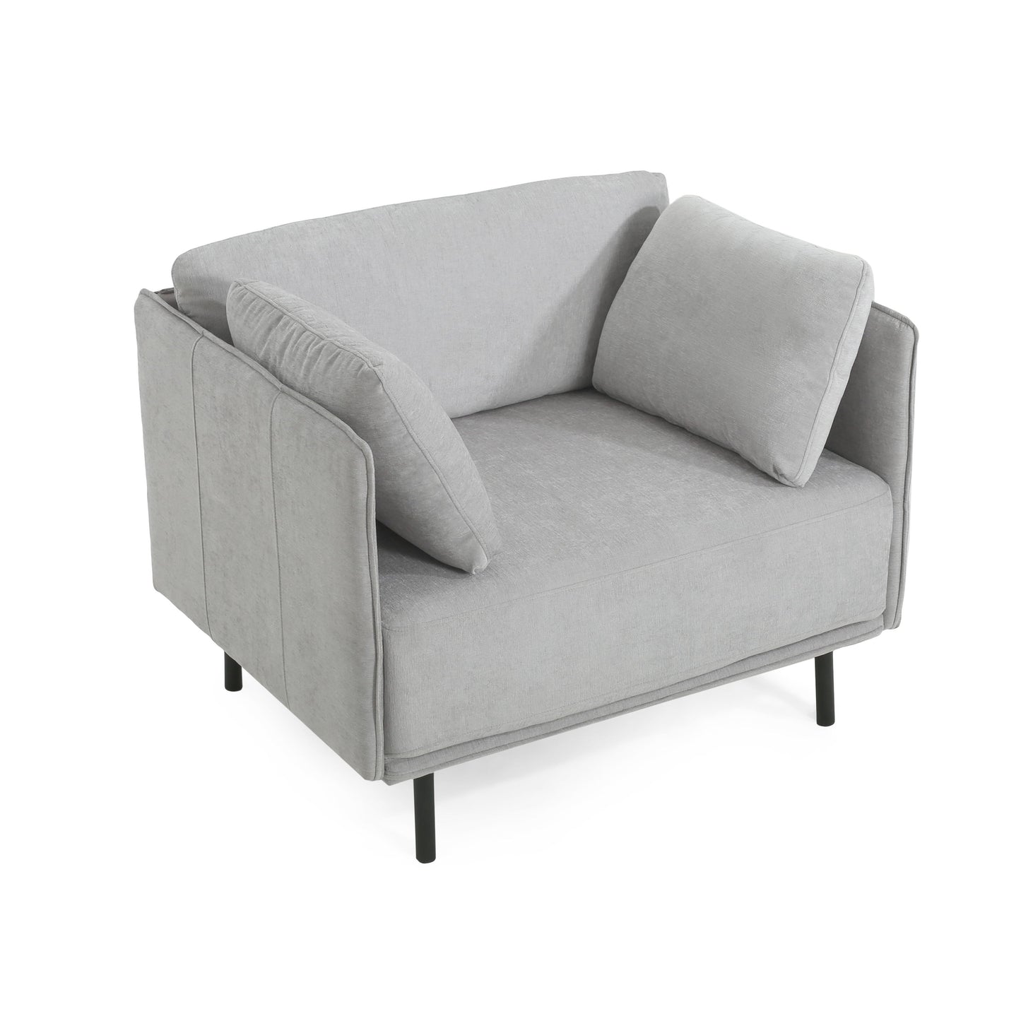 Vintage Lounge Chair With Polyester Upholstery, Solid Wood Frame & Steel Legs - Gray