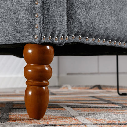 Accent Chair, Living Room Chair, Footrest Chair Set With Vintage Brass Studs, Button Tufted Upholstered Armchair For Living Room, Comfy Reading Chair For Bedroom, Reception Room - Gray