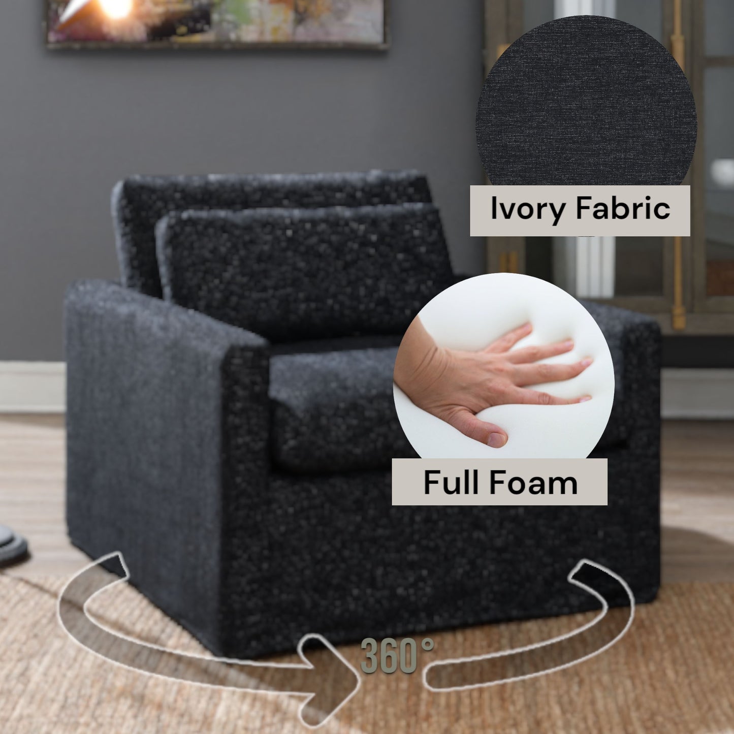 Naveen - Swivel Chair With 1 Toss Pillow - Dark Gray