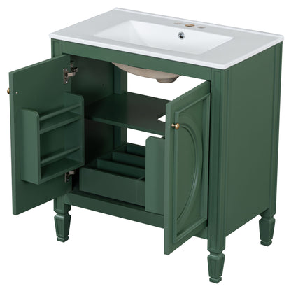 30" Bathroom Vanity With Sink, 2 Doors With Shelf, Soft Close Door Hinges, Vintage Style - Green