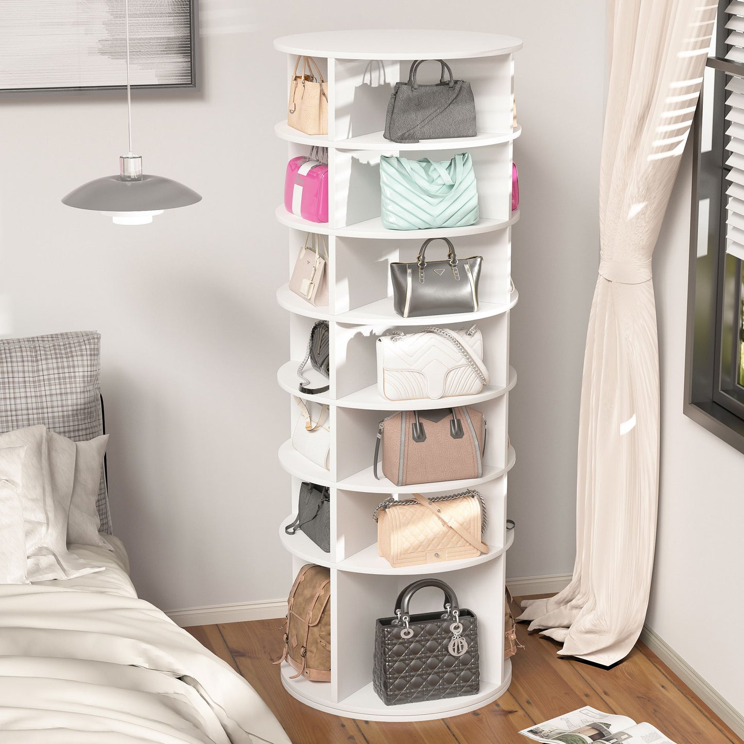 6 Tier Spinning Shoe Rack, Free Standing, 360ÔøΩÔøΩ Revolving Shoe Organizer - White