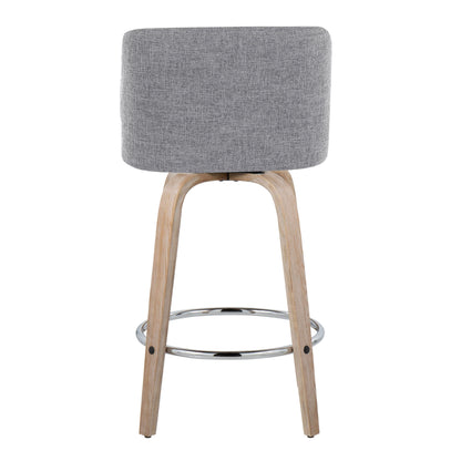 Toriano - Contemporary Fixed Height Counter Stool With Swivel With Round Footrest (Set of 2) - Whitewashed / Gray