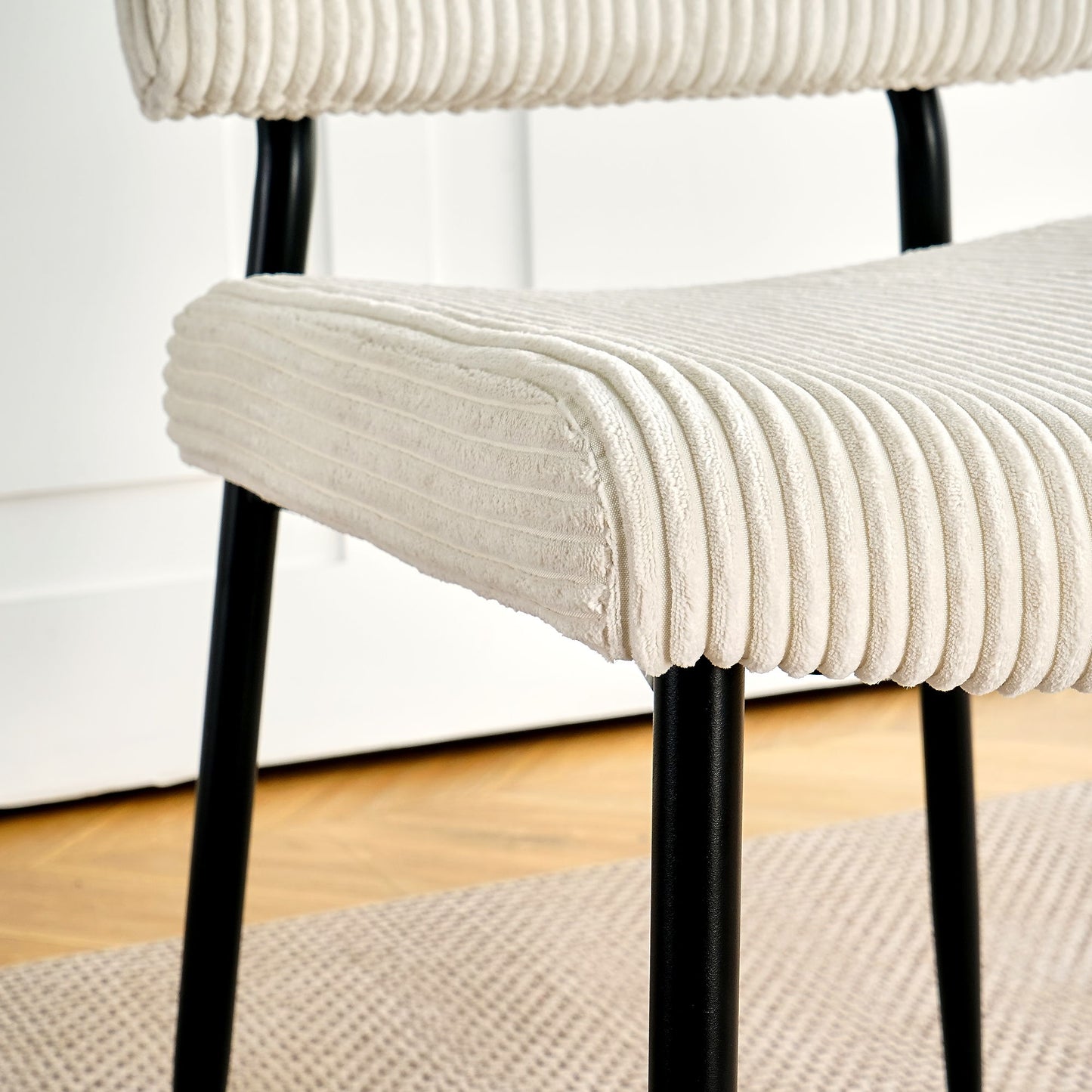 Modern Dining Chair Fabric Upholstered Chairs With Black Metal Legs For Home And Bedroom (Set of 2) - Beige