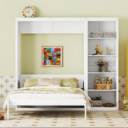 Queen Size Murphy Wall Bed With Shelves - White