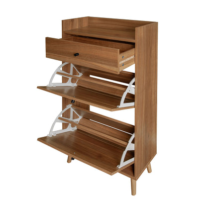 Allen - Rattan 2 Door 1 Drawer Cabinet Shoe Rack For Entrance, Double Layer - Walnut