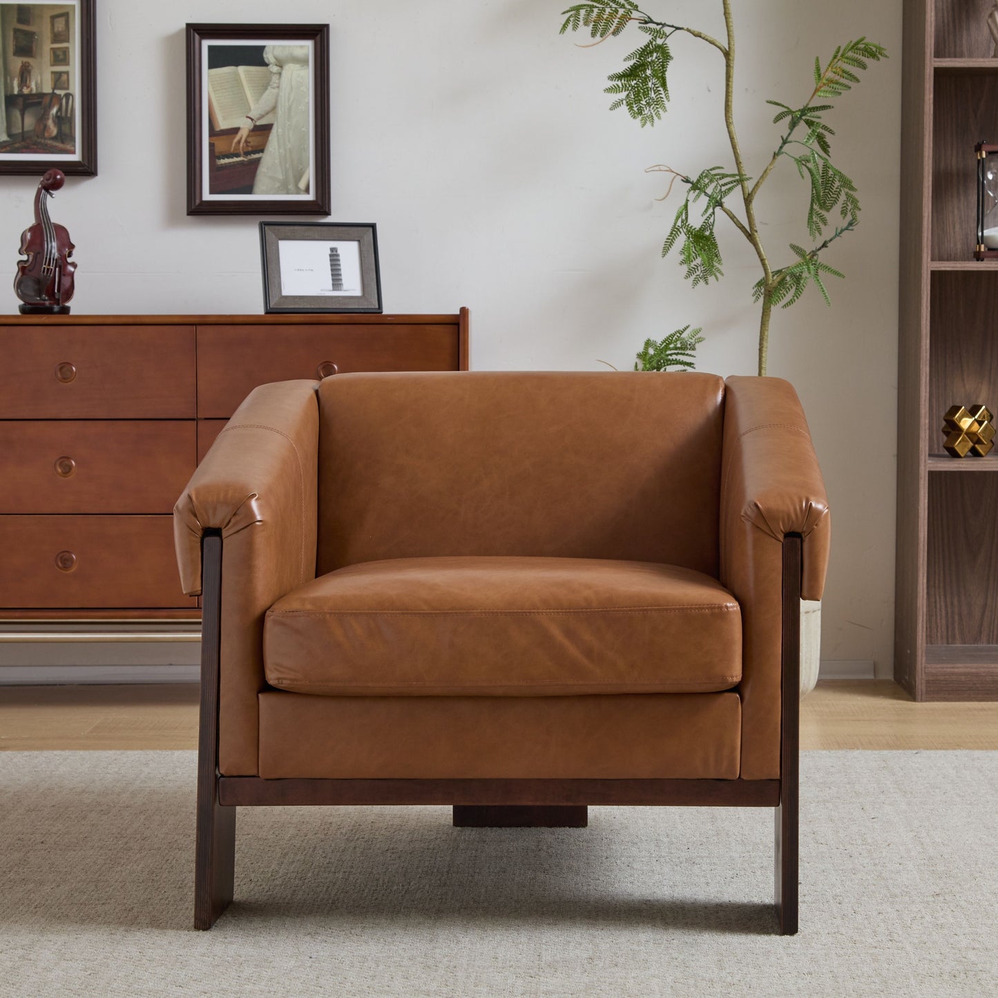 Sierra - Vintage Modern Accent Chair, Deep Cushions & Wide Armrests - Brown