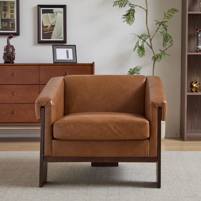 Sierra - Vintage Modern Accent Chair, Deep Cushions & Wide Armrests - Brown