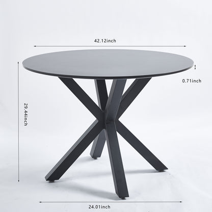 Table Mid-Century Dining Table For 4 - 6 People With Round MDF Table Top, Pedestal Dining Table, End Table Leisure Coffee Table, Cross Leg - Black