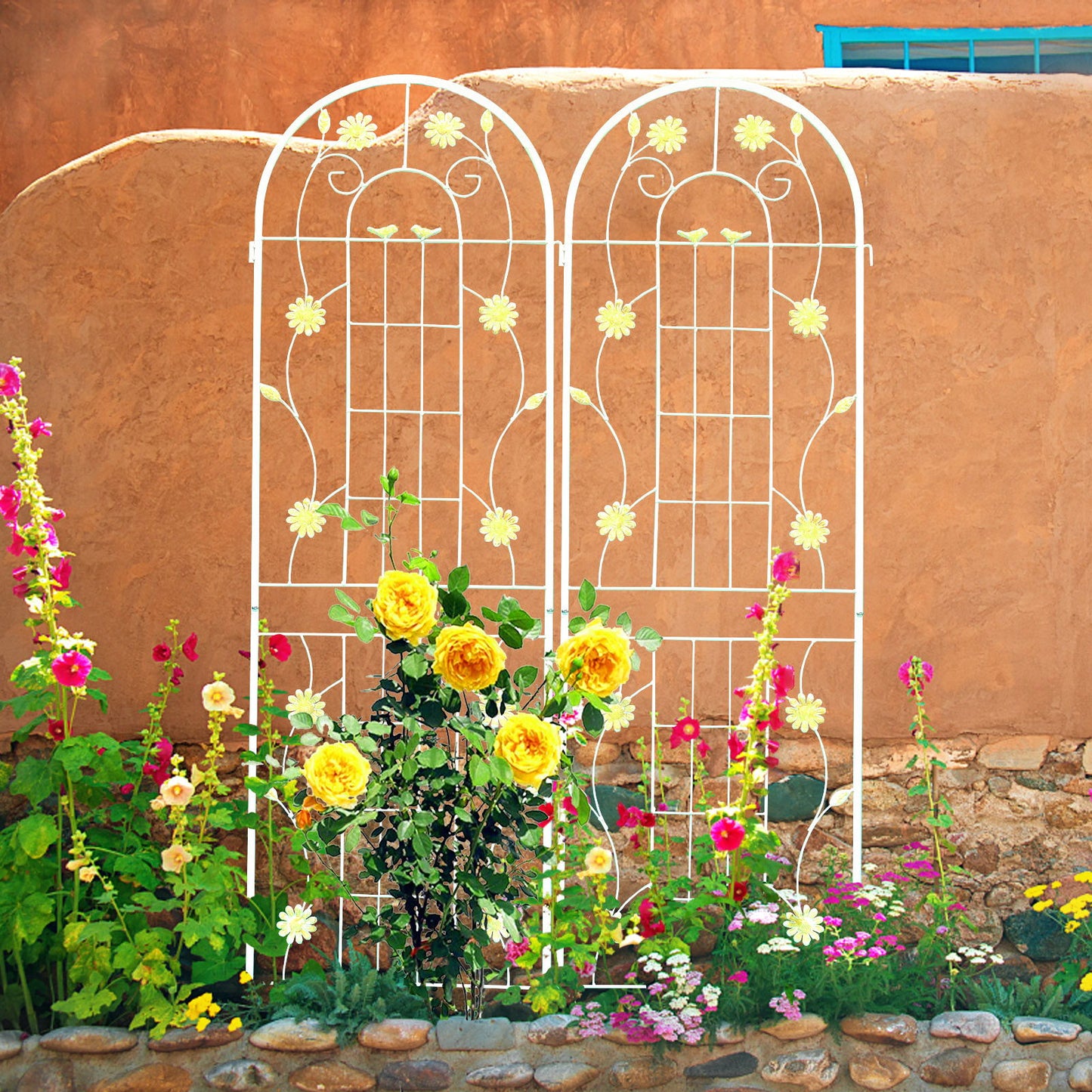 4 Pack Metal Garden Trellis Rustproof Trellis For Climbing Plants Outdoor Flower Support - Cream White