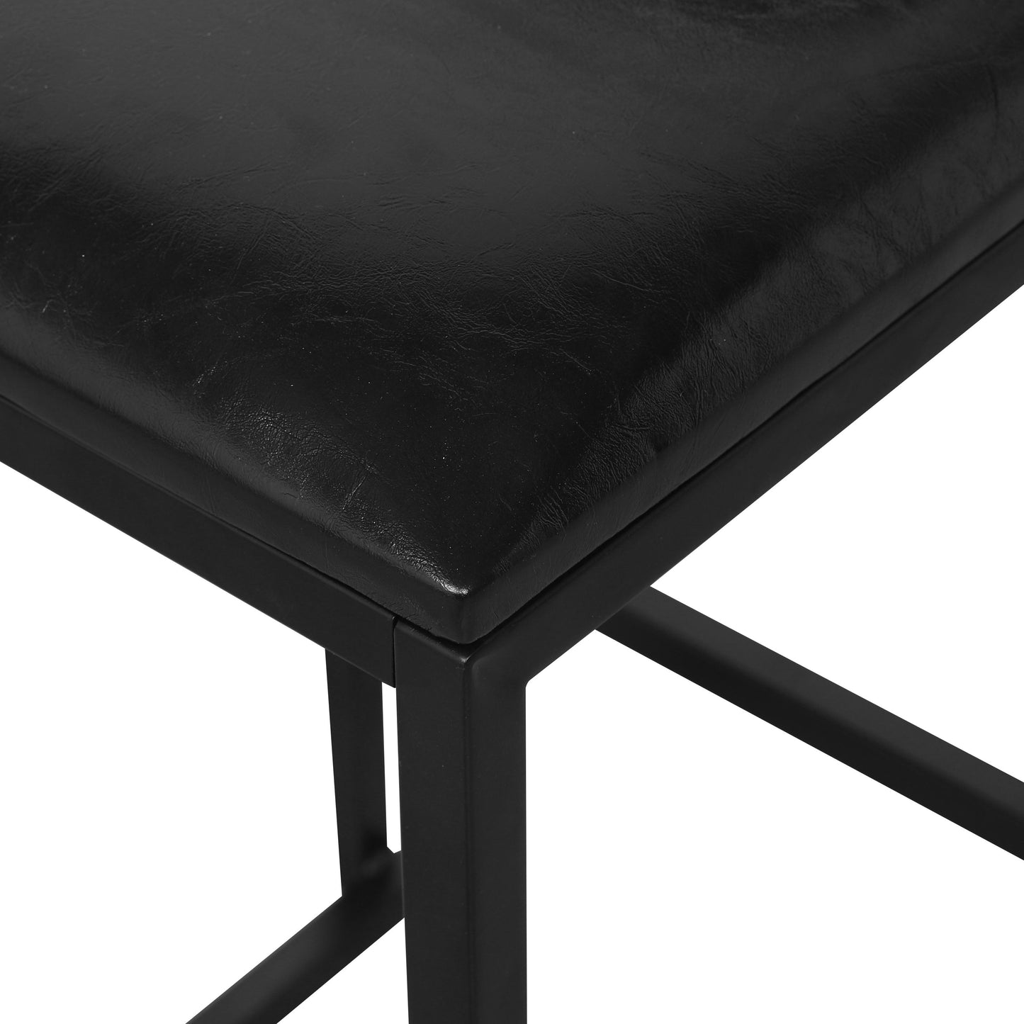 Elegant Bar Stool Set With Backrest And Footrest, Upholstered, Iron Frame, Counter Height - Black