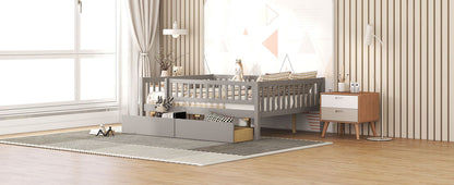 Full Size Daybed Bed With Two Drawers - Gray