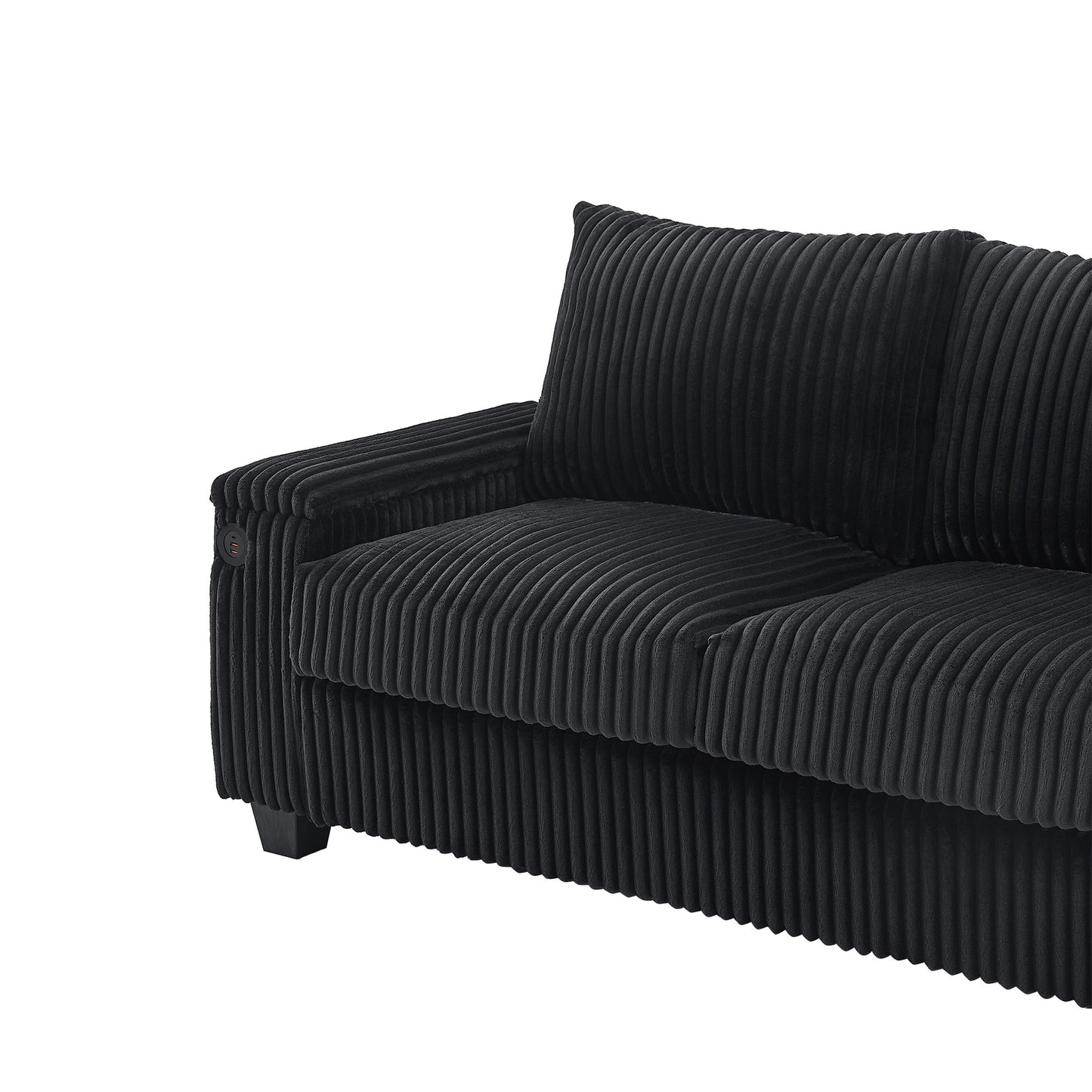 Modern 4 Seater Corduroy Sofa Couch With USB Ports And Hidden Storage - Black