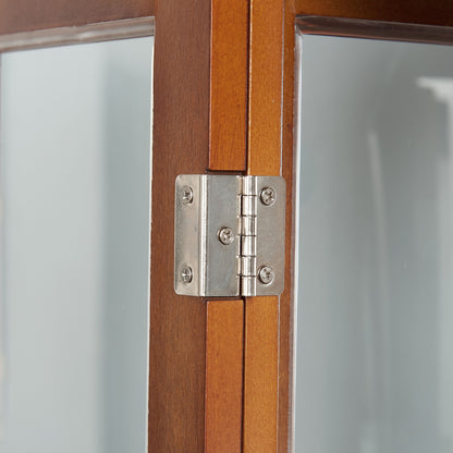 Curio Cabinet Lighted Curio Diapaly Cabinet With Adjustable Shelves And Mirrored Back Panel, Tempered Glass Doors (6 Tier), (E26 Light Bulb Not Included) - Walnut