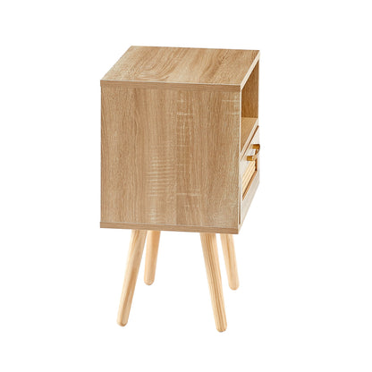 15.75" Rattan End Table With Drawer And Solid Wood Legs, Modern Nightstand, Side Table For Living Room, Bedroom - Natural