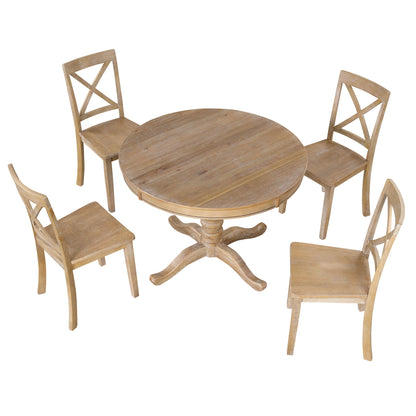 Modern Dining Table Set For 4, Round Table And 4 Kitchen Room Chairs, 5 Piece Kitchen Table Set For Dining Room, Dinette, Breakfast Nook - Natural Wood Wash