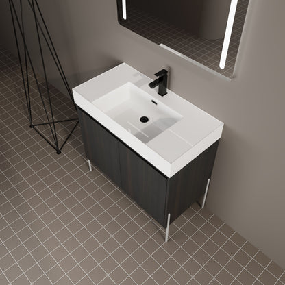 Minimalist 36" Freestanding Bathroom Vanity With Resin Sink And Storage Cabinet - Dark Oak