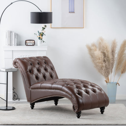Tufted Armless Chaise Lounge - Dark Brown