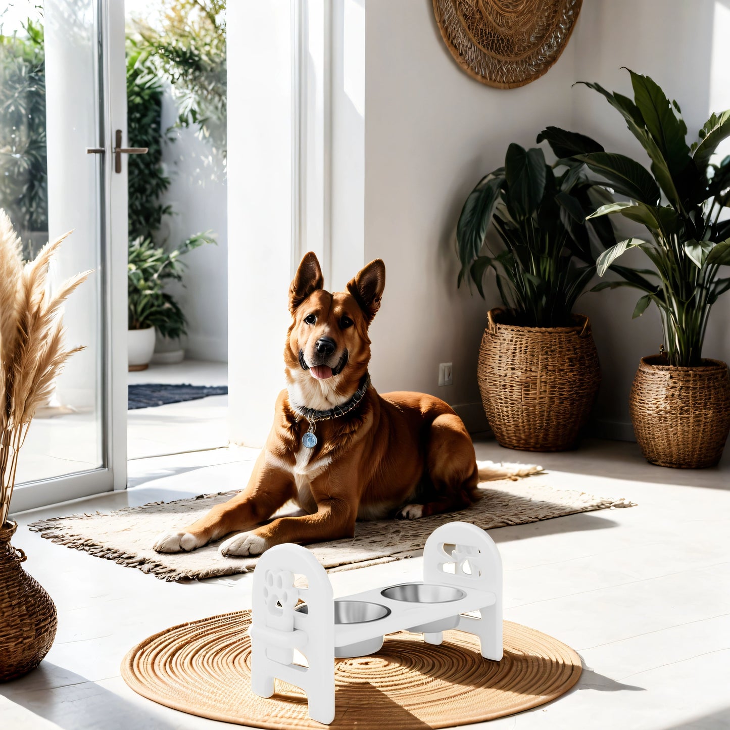 Adjustable Pet Bowl Travel Ready HDPE Durable Poly Lumber Recycled - White