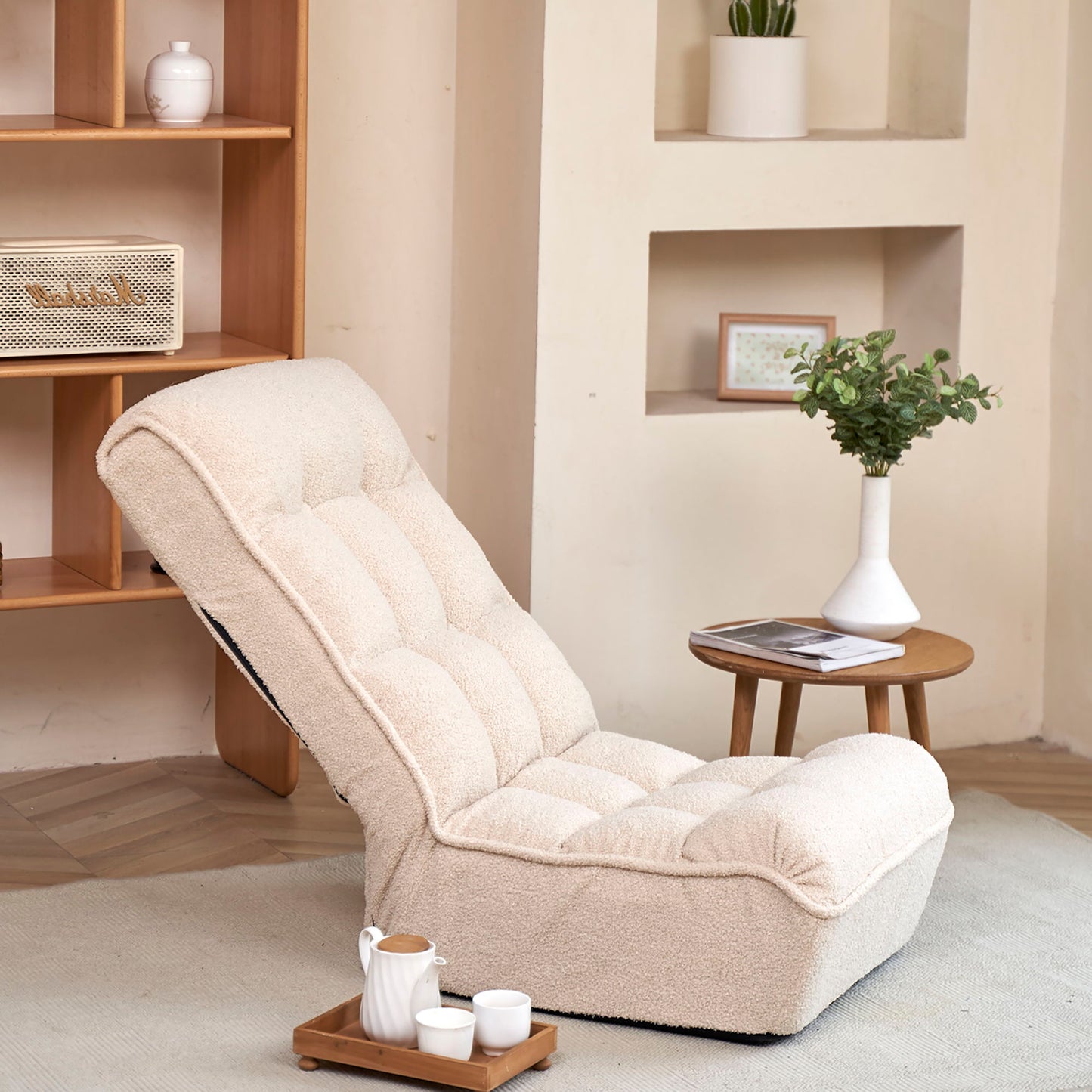 Single Sofa Reclining Japanese Chair Lazy Sofa Tatami Balcony Adjustable Chair - Ivory