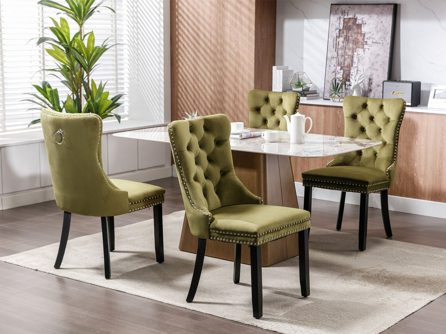 Nikki - Modern, High-End Tufted Solid Wood Contemporary Velvet Upholstered Dining Chair With Wood Legs Nailhead Trim (Set of 2) - Olive Green