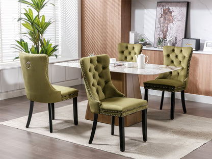 Nikki - Modern, High-End Tufted Solid Wood Contemporary Velvet Upholstered Dining Chair With Wood Legs Nailhead Trim (Set of 2) - Olive Green