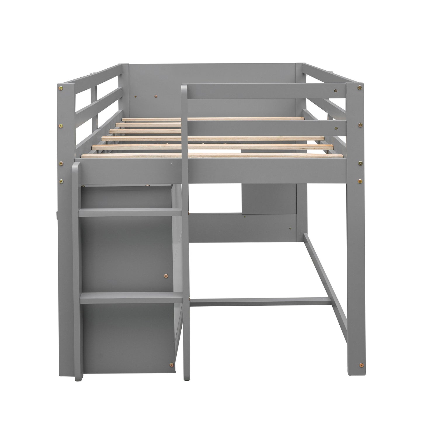 Twin Size Loft Bed With Cabinet And Shelf - Gray
